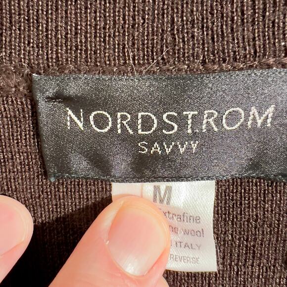 Nordstrom Savvy Shawl Collar Sweater Woman M 100% Extra Fine Merlino Wool Italy - Picture 2 of 11